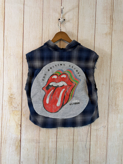 Rolling Stones Distressed Cut-Off Flannel Vest | Size Small