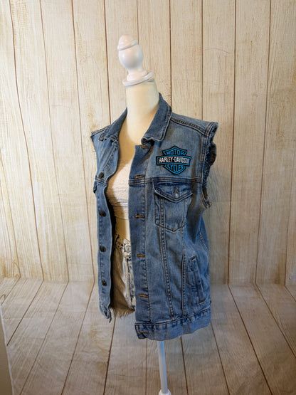 Harley-Davidson Denim Vest with Roswell NM Back Graphic | Size Medium