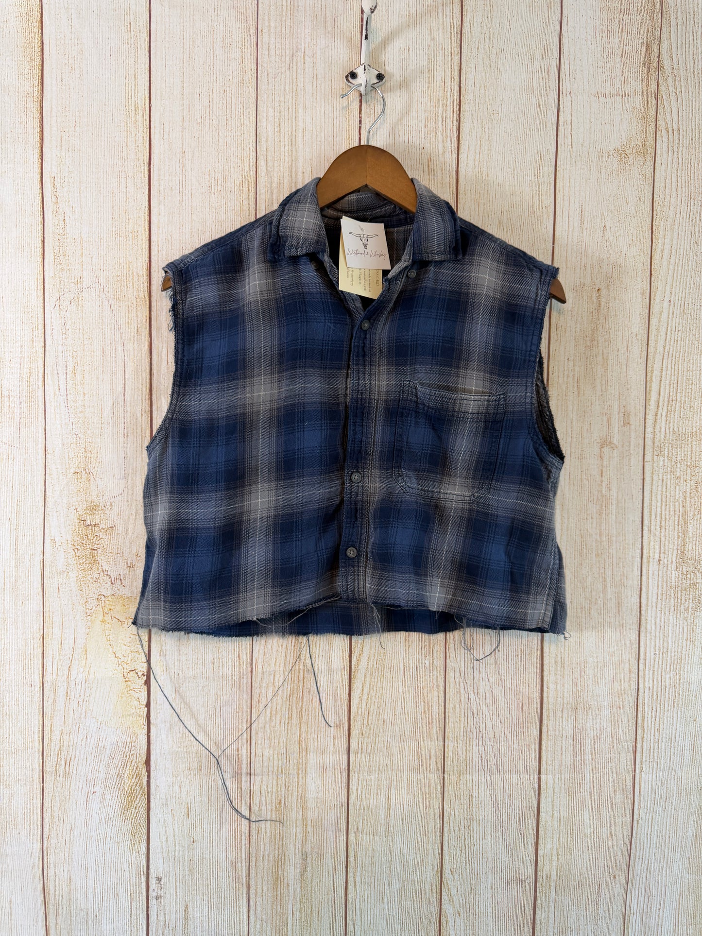 Rolling Stones Distressed Cut-Off Flannel Vest | Size Small