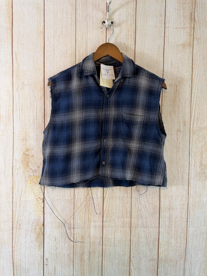 Rolling Stones Distressed Cut-Off Flannel Vest | Size Small