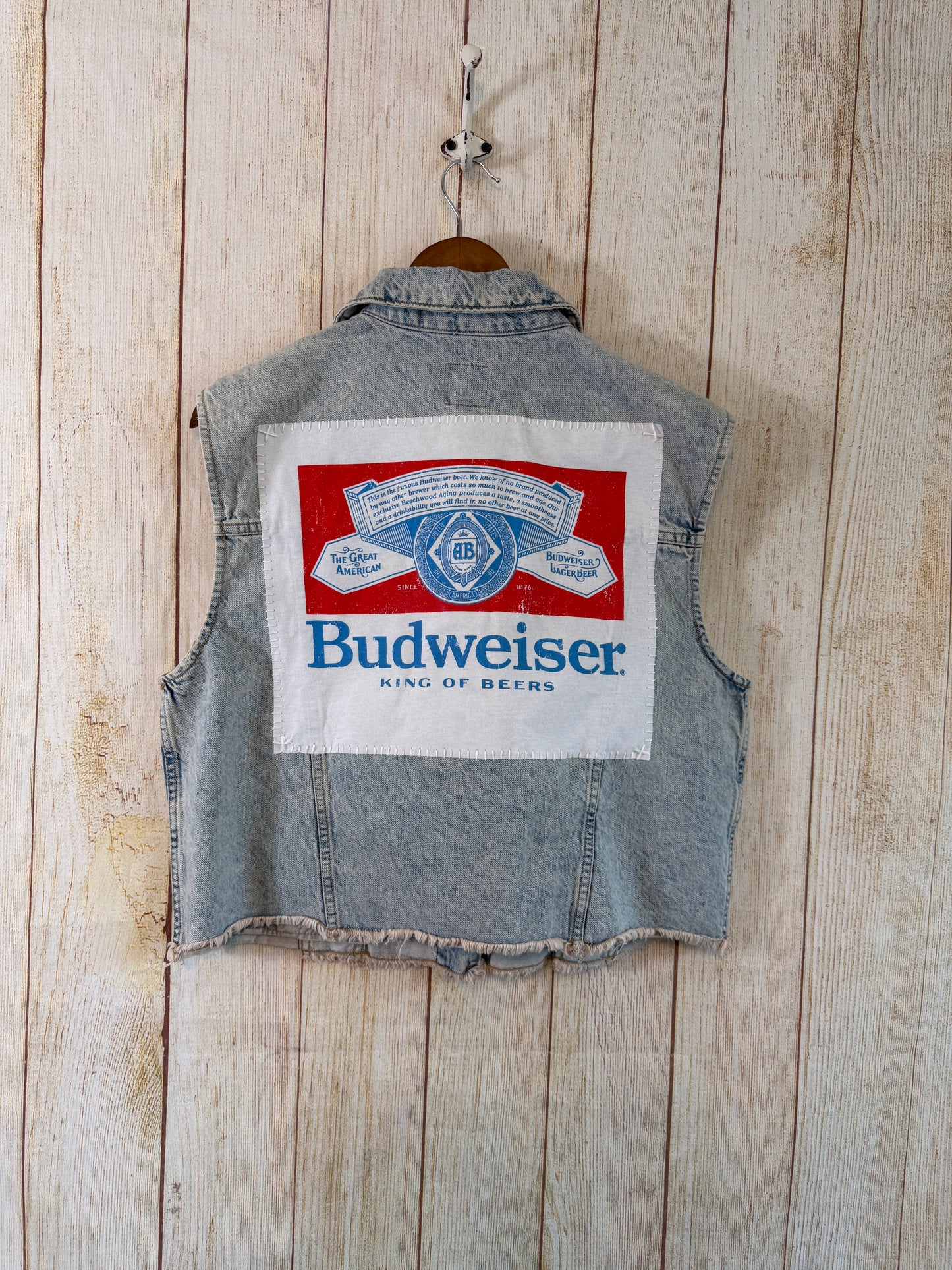 Budweiser Cropped Denim Vest | Oversized Medium