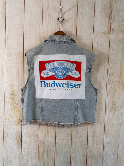Budweiser Cropped Denim Vest | Oversized Medium