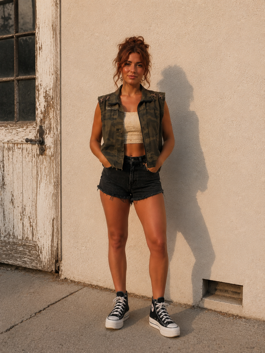 American Pride Cropped Camo Vest | Size Medium